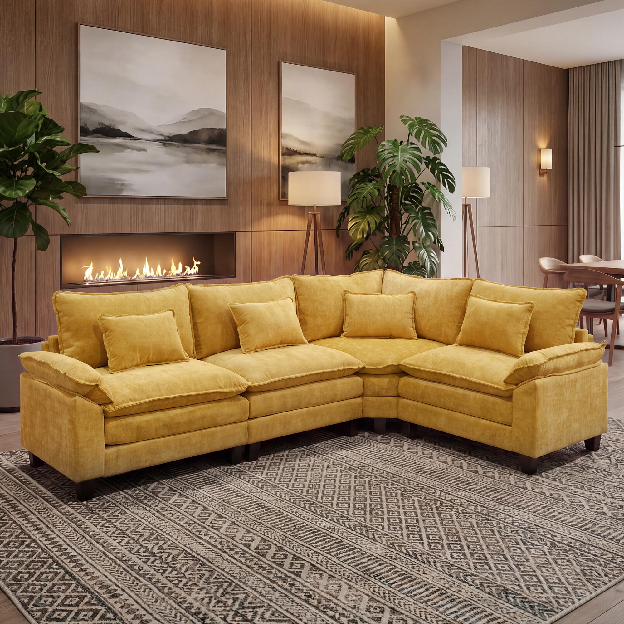 URRED Oversized Modular Sectional Sofa，Yellow：116" V Shaped