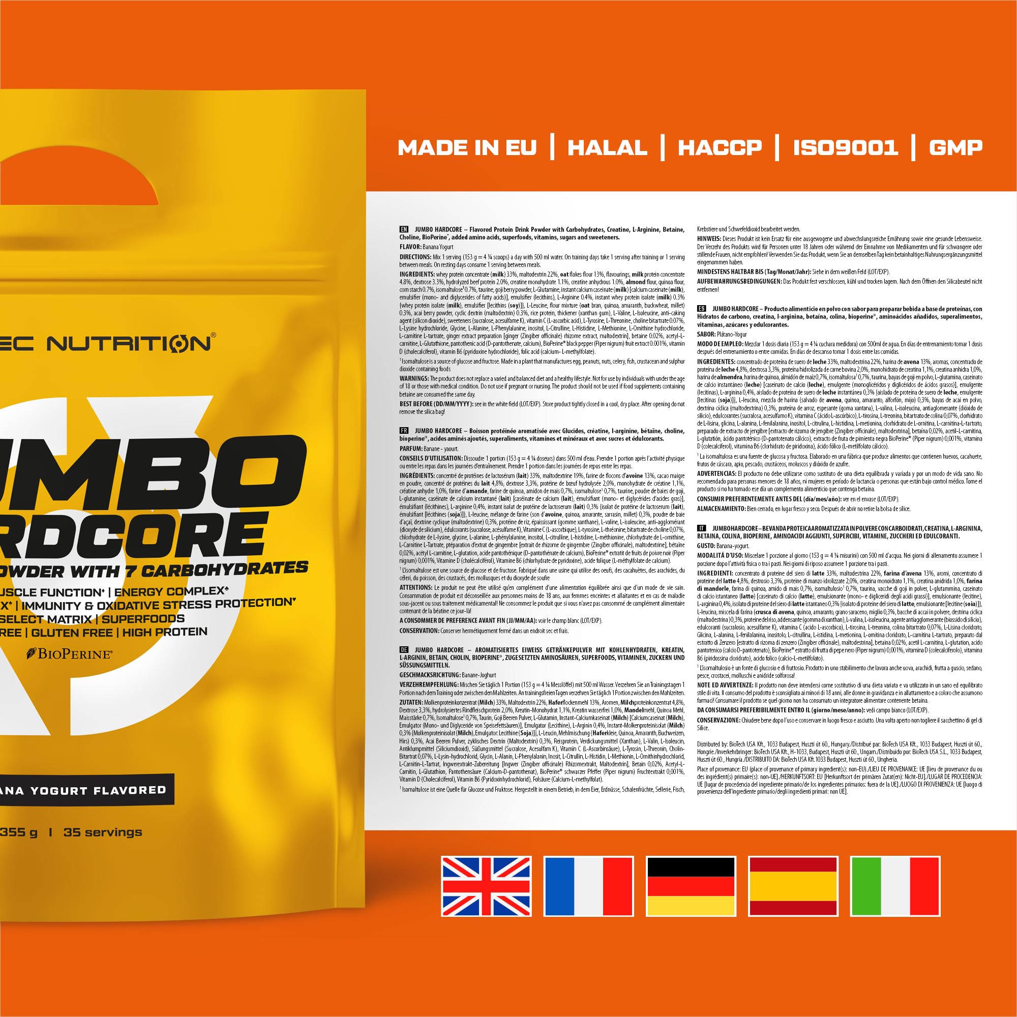 Scitec Nutrition Jumbo Hardcore - Protein- & Kohlenhydratmatrix | Hoher Proteingehalt - Enthält Superfoods - Creatin & Aminosäuren - Gluten- und laktosefrei - 5355 g, Banane-Joghurt