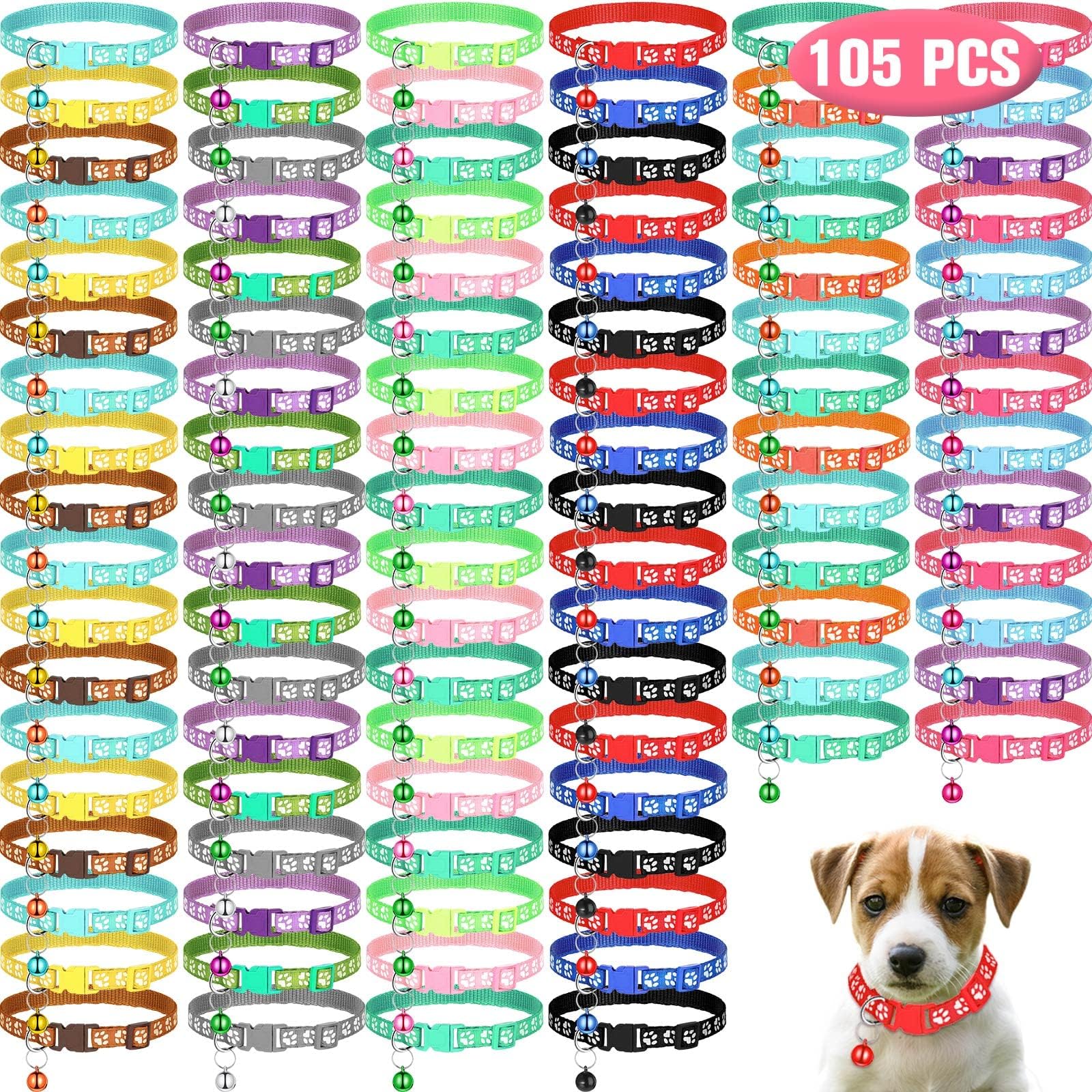 105 Pcs Puppy Collars with Bells Buckle Cat Puppy Whelping