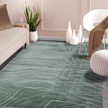 BNM Indoor Area Rug, Jute Backing, Plush Carpet Cover, Perfect for Hallways, Entry, Office, Living Room, Hardwood, Tile or Carpet Cover, Modern Wood Grain, Abstract Lines, 8 x 10, Slate