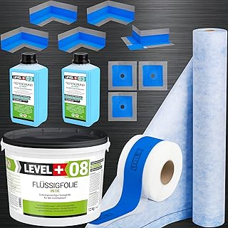 Dicht-Set 12Kg Flüssigfolie, 1m Dichtbahn, 15m Dichtband, 4 Innenecken, 1 Außenecke, 3 Wandmanschetten, 2L Tiefengrund, Dusche, Bad, Küche SET340
