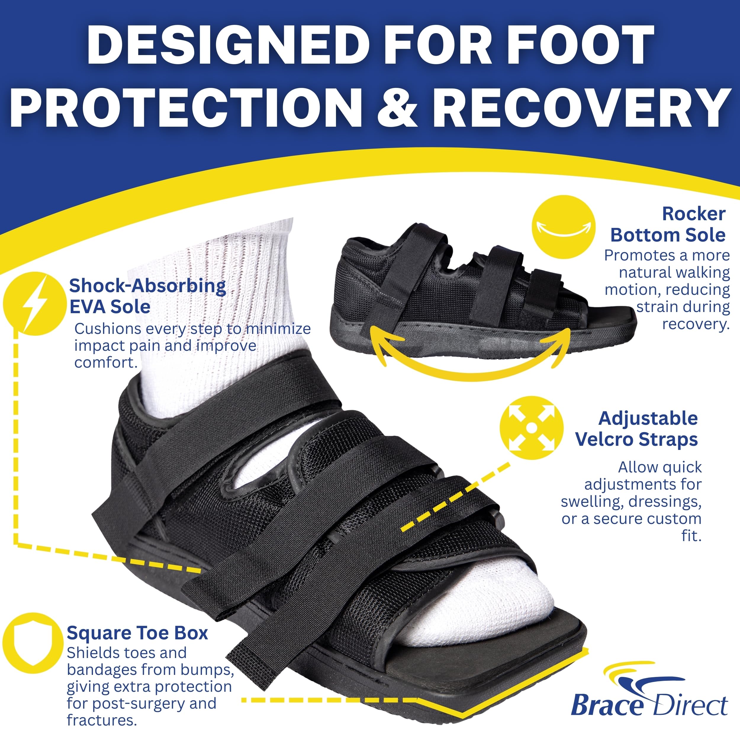 Brace Direct - Zapatilla para caminar médica ajustable, para después de la cirugía o la operación, para hombres o mujeres, Para Hombre L