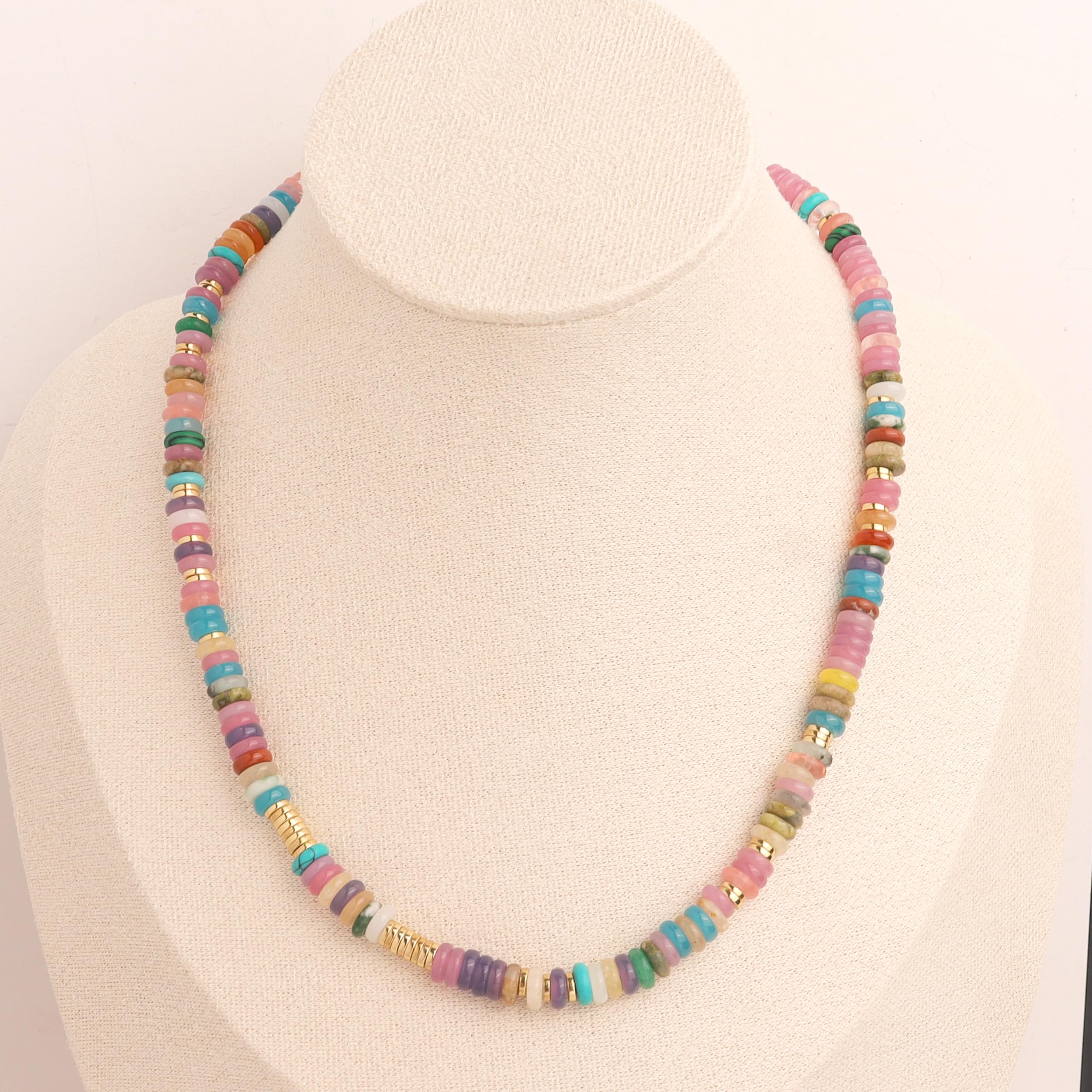 Perlenketten für WomeTeeGirls – zierliche handgefertigte Energie-natürliche Türkis-Malachit-Kristall-Edelsteine, Gold-Samenperlen-Statement-ChaiBeachy-Accessoires-Schmuck