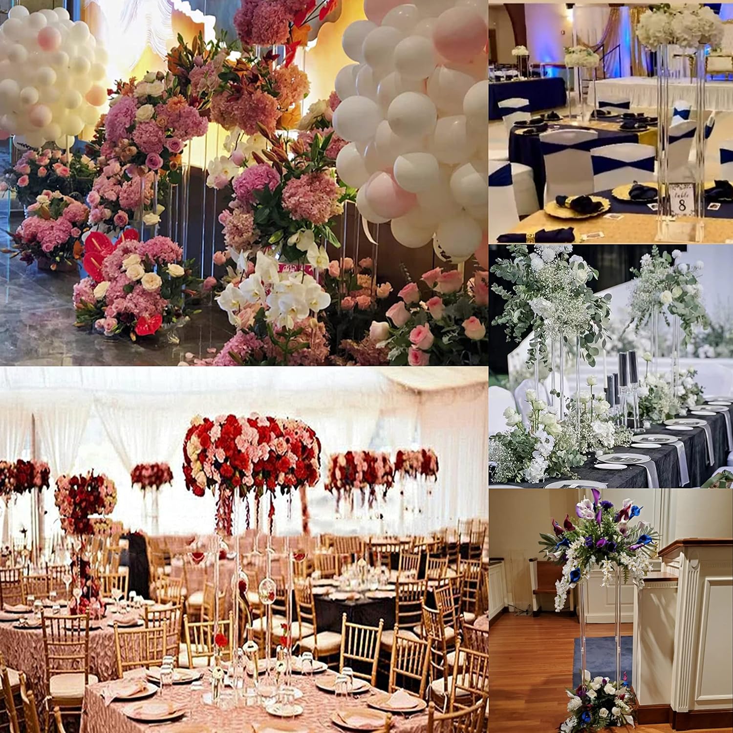 2 Pcs-31.5inch-Tall Vase Flowers Stand Wedding Table Centerpiece Decoration Bouquet Decor Pillar Floral Backdrop Stand for Party Marriage Elegant Chandelier Centerpiece Stands