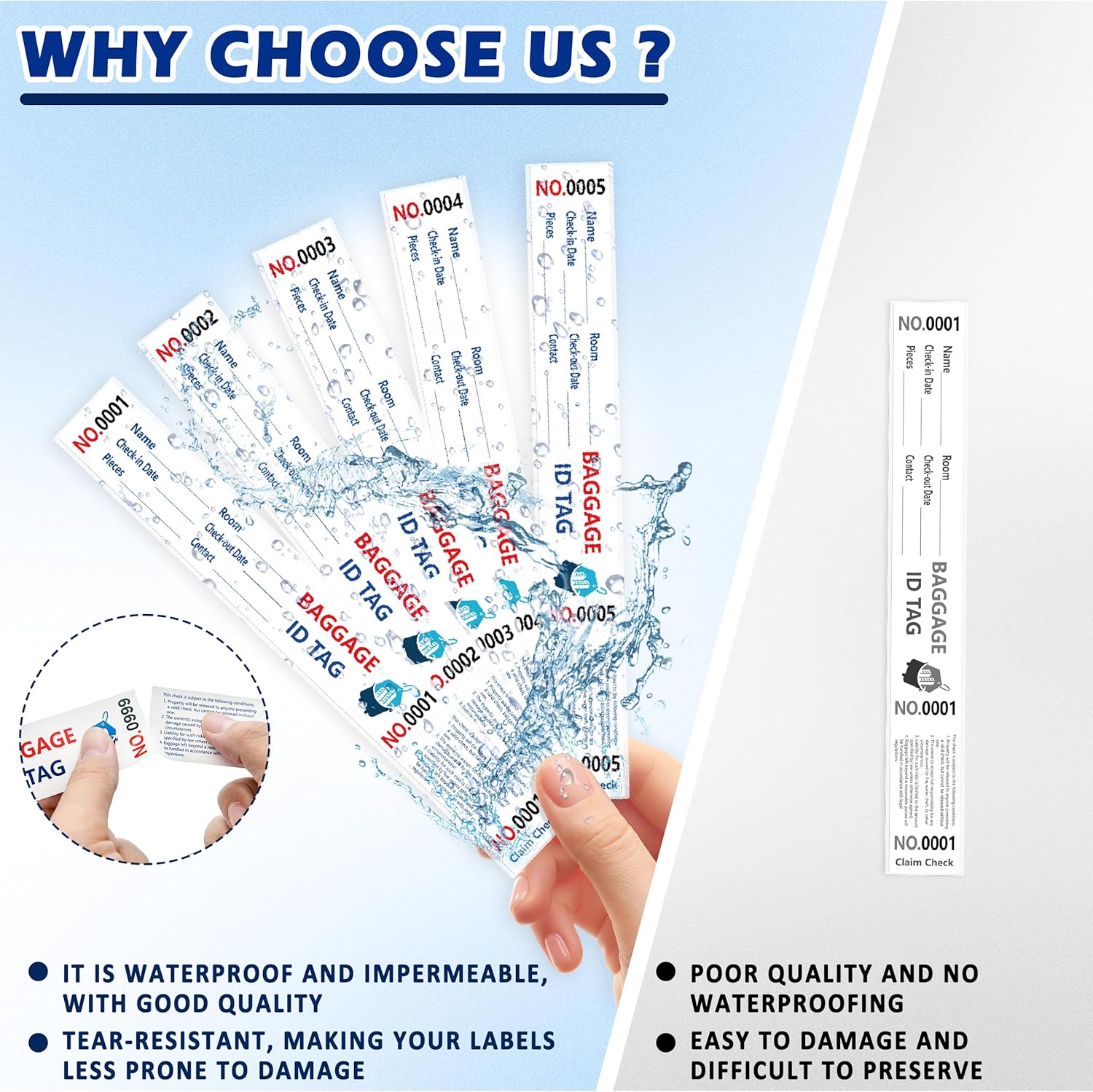 1000 Luggage Tags Hotels Baggage Claim Check Tags with Transfer Tape Serial Numbering (1-1000) Paper Luggage Tags Hotel Luggage Claim Bag Tags Claim Tickets for Hotel Luggage Identification (1)