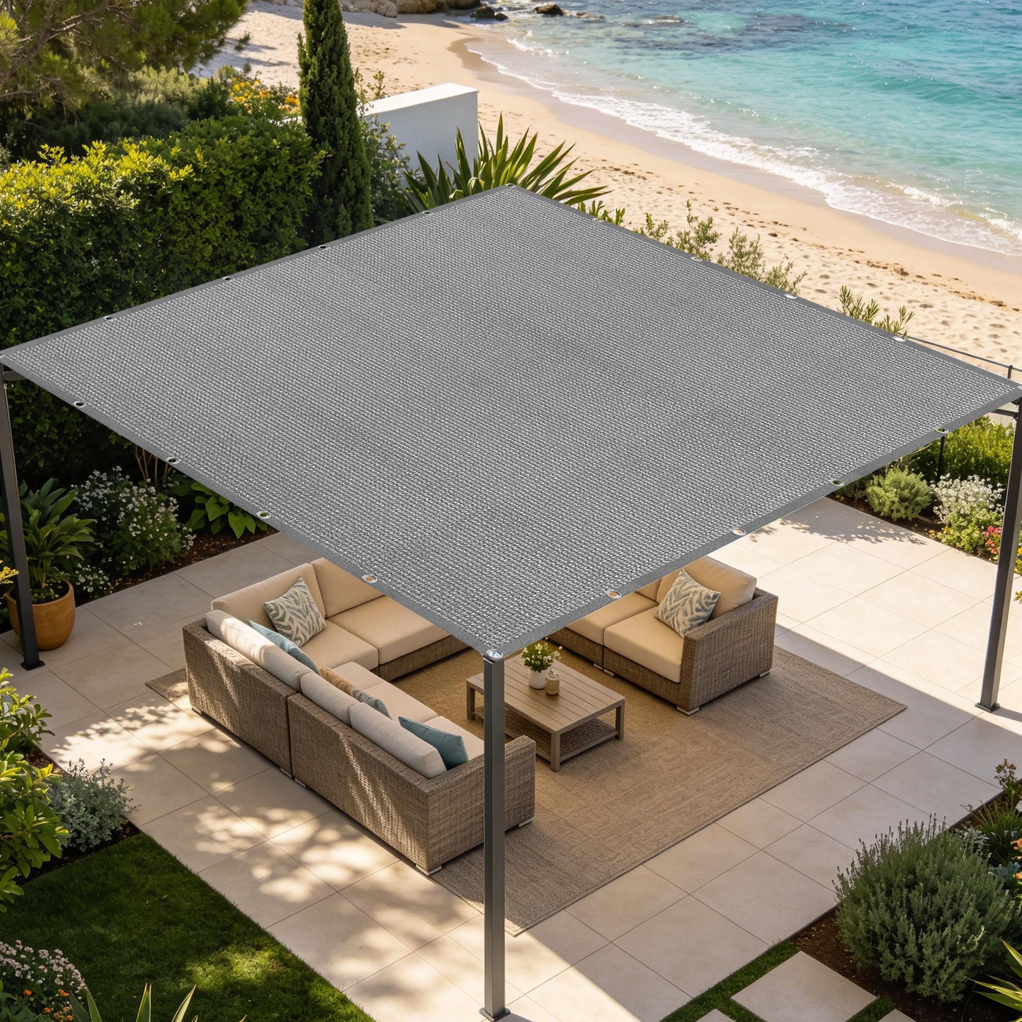 Voile ombrage 2.2x3.4m filet protection solaire renforcé et épaissi gris clair