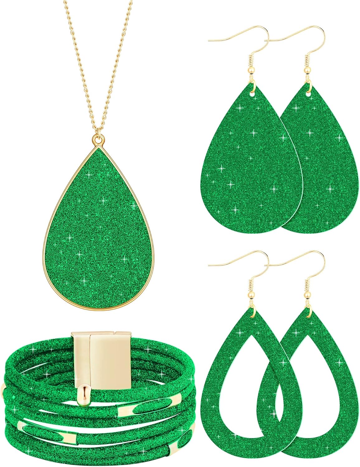 Hicarer 4 Pcs Jewelry Sets for Women Glitter Necklace and Earring Set Multi Layer Bracelet Costume Jewelry Sets for Bridal Shower Wedding