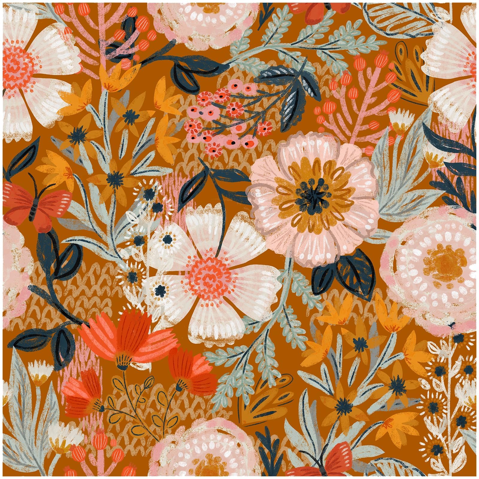 Photo 1 of HAOKHOME Orange Floral Peel and Stick Wallpaper