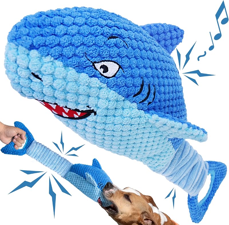 Brinquedo de Pelúcia para Cães com Apito e Papel Crepitante, Tubarão com Cauda para Puxar LEGEND SANDY