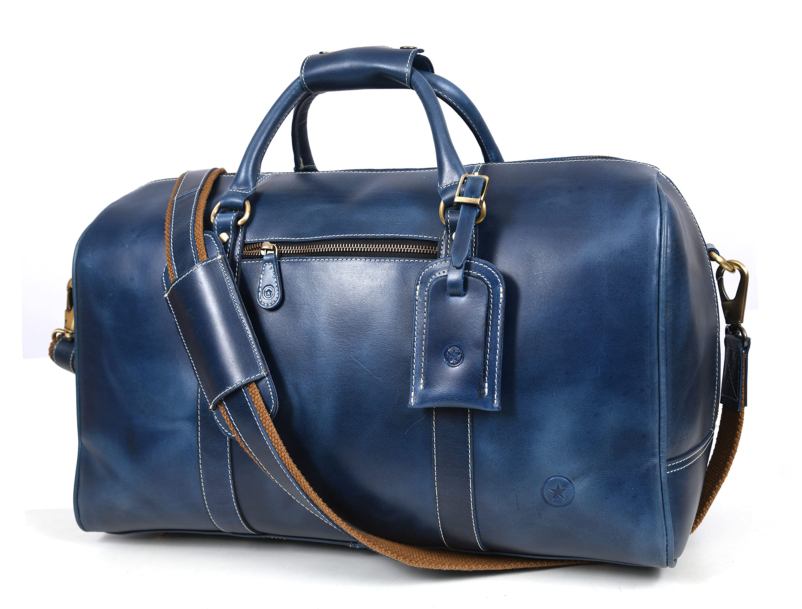 Leather Travel Duffel Bag with Toiletry Dopp Kit Gym Sports Bag