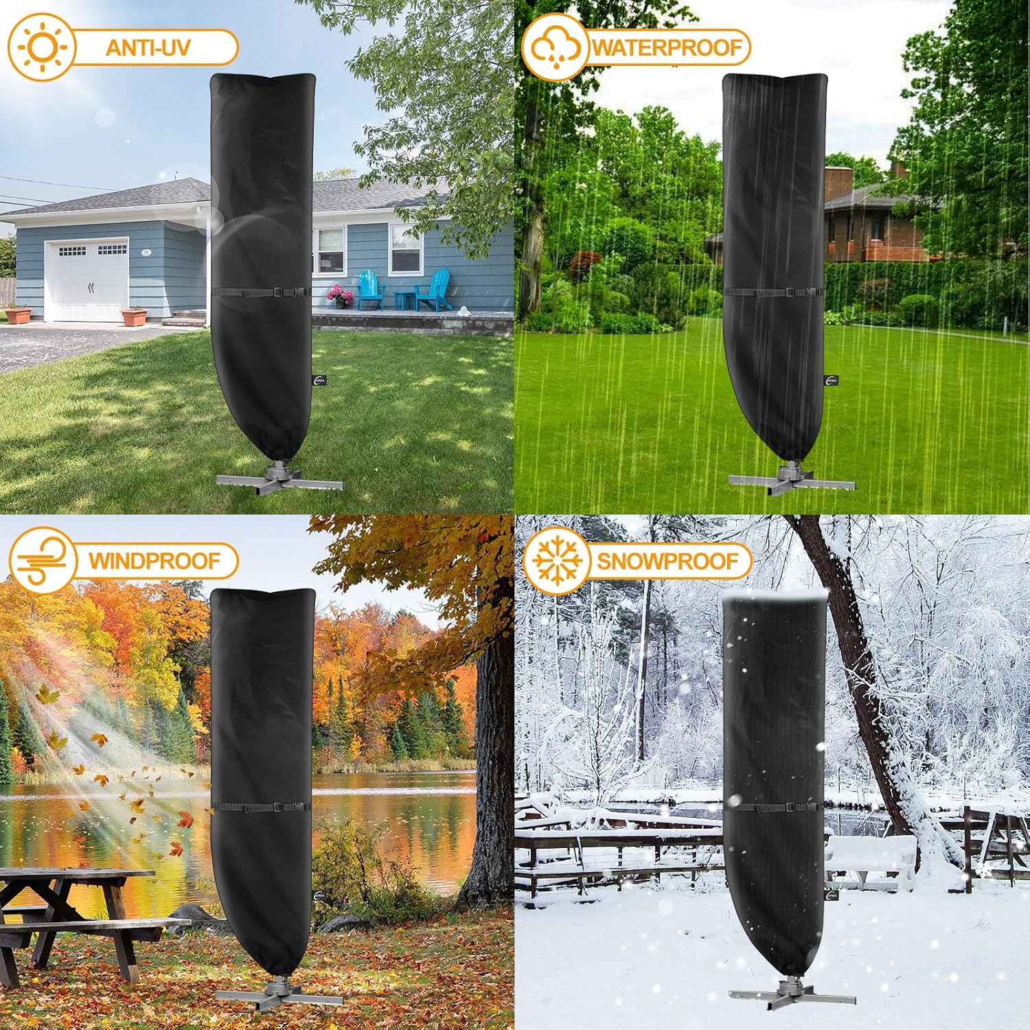 Kipiea Patio Umbrella Cover for 9'-13' Cantilever Umbrella, Upgraded 600D Heavy Duty Outdoor Umbrella Covers with Support Pole and Zipper
