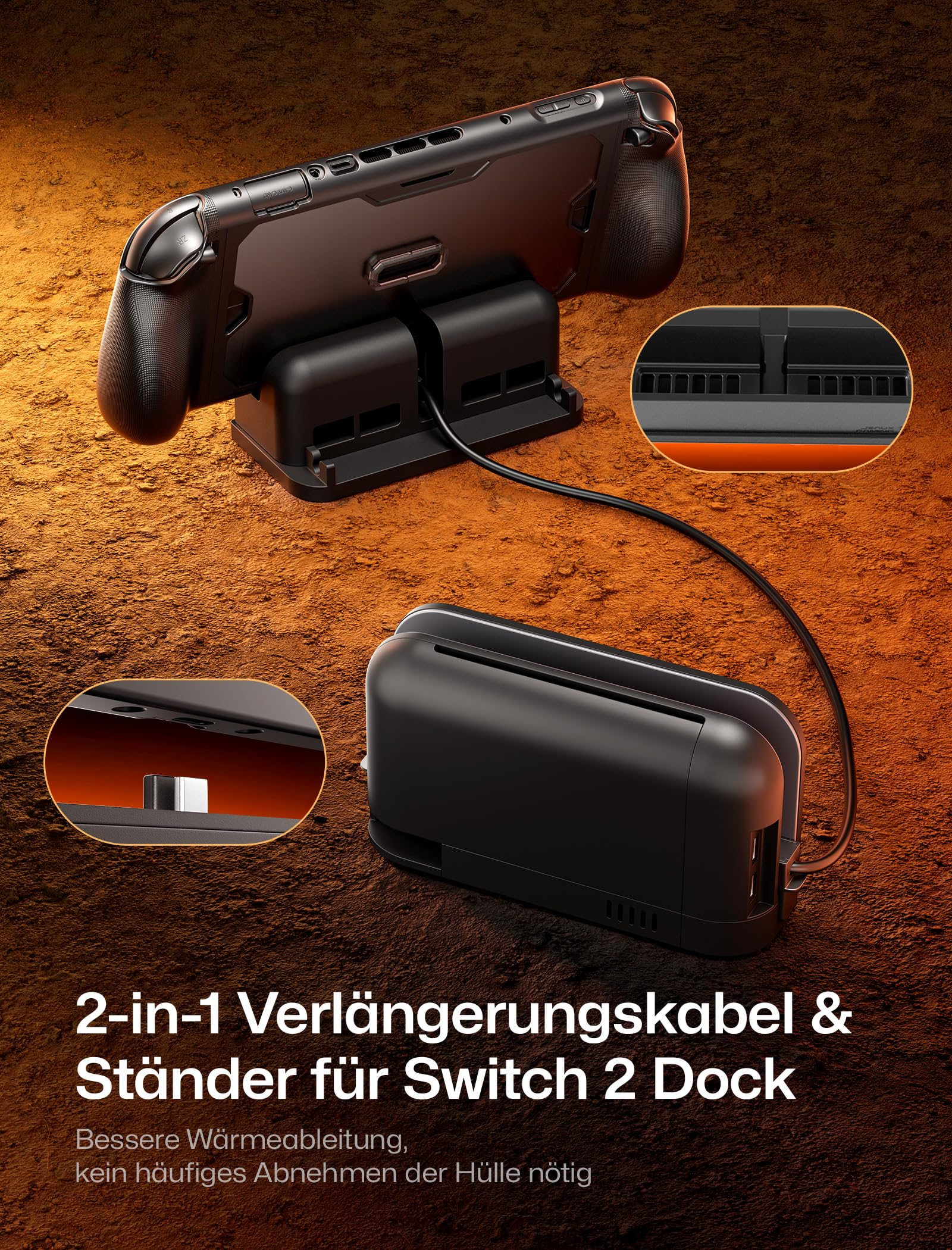 JSAUX PC0121 Etui ochronne do Switch 2, ochrona 360° ModCase z przednią pokrywą, metalową podstawką, silikonową opaską, uchwytem do stacji dokującej i kablem przedłużającym – zestaw dokujący