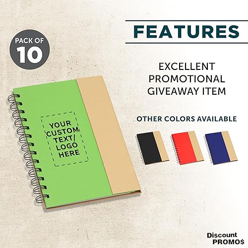 Miniatura 2 de DISCOUNT PROMOS Juego de 10 cuadernos de espiral ecológicos personalizados con bolígrafos, paquete a granel personalizado, perfecto para la escuela,