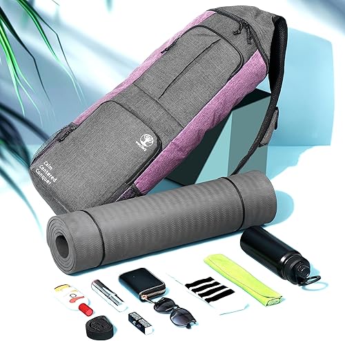 Miniatura 7 de Bolsa para esterilla de yoga para alfombrilla de 12 pulgada de grosor, bolsa de gimnasio con soporte para esterilla de yoga, bolsillos grandes,