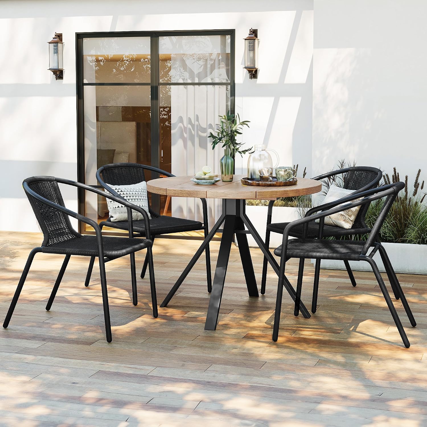 Amopatio Outdoor Dining Chairs Set of 4, Stackable Patio Chairs, Rattan Wicker Patio Chairs Set of 4, for Porch, Deck, Garden, Yard, Poolside, Bistro, Restaurant, Black thumbnail