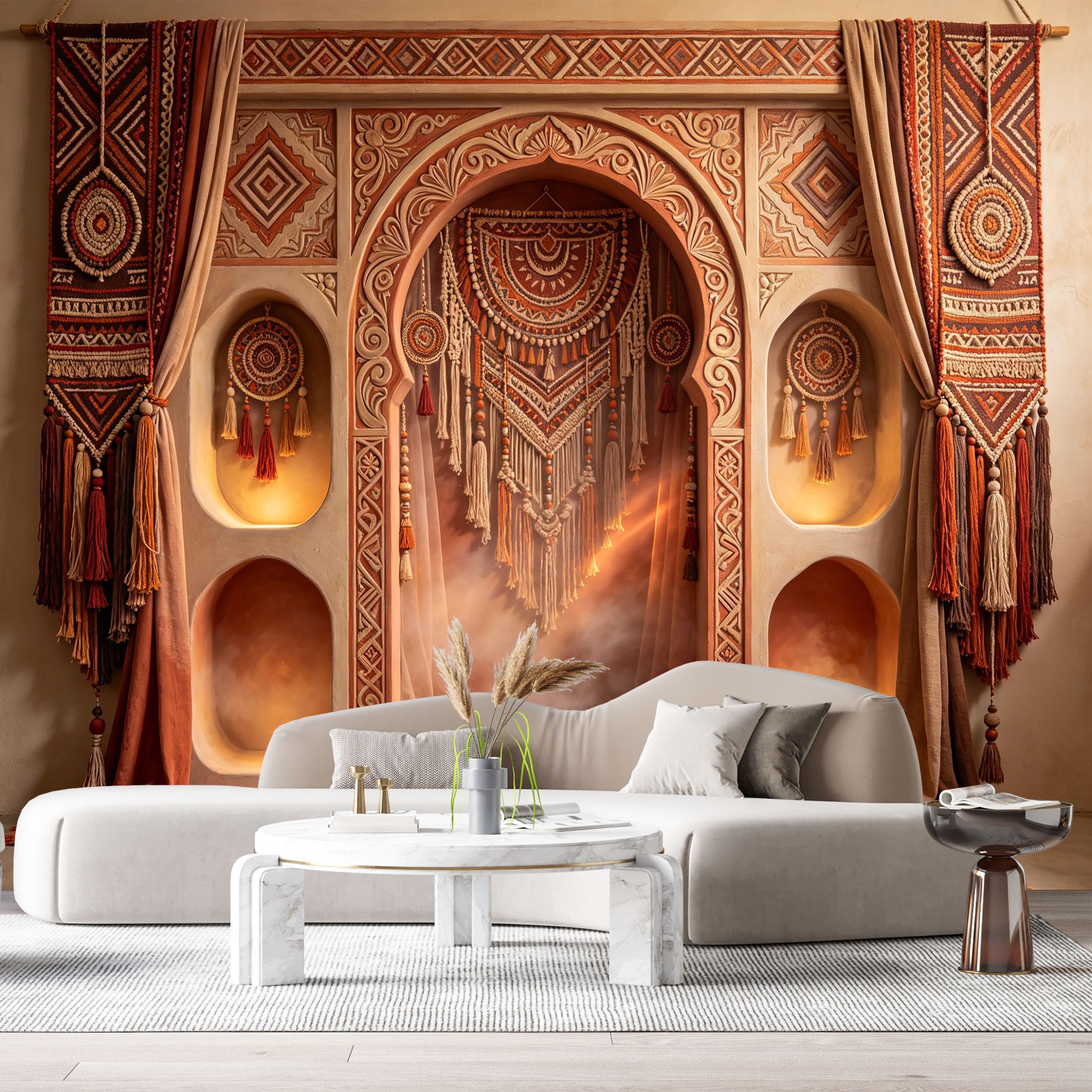 Custom Size Wall Murals Geometric Terracotta Tapestries 3D Trompe L'Oeil SelfAdhesiveWall Fabric Removable Wallpaper Wall Decor for Living Room Bedroom Bathroom