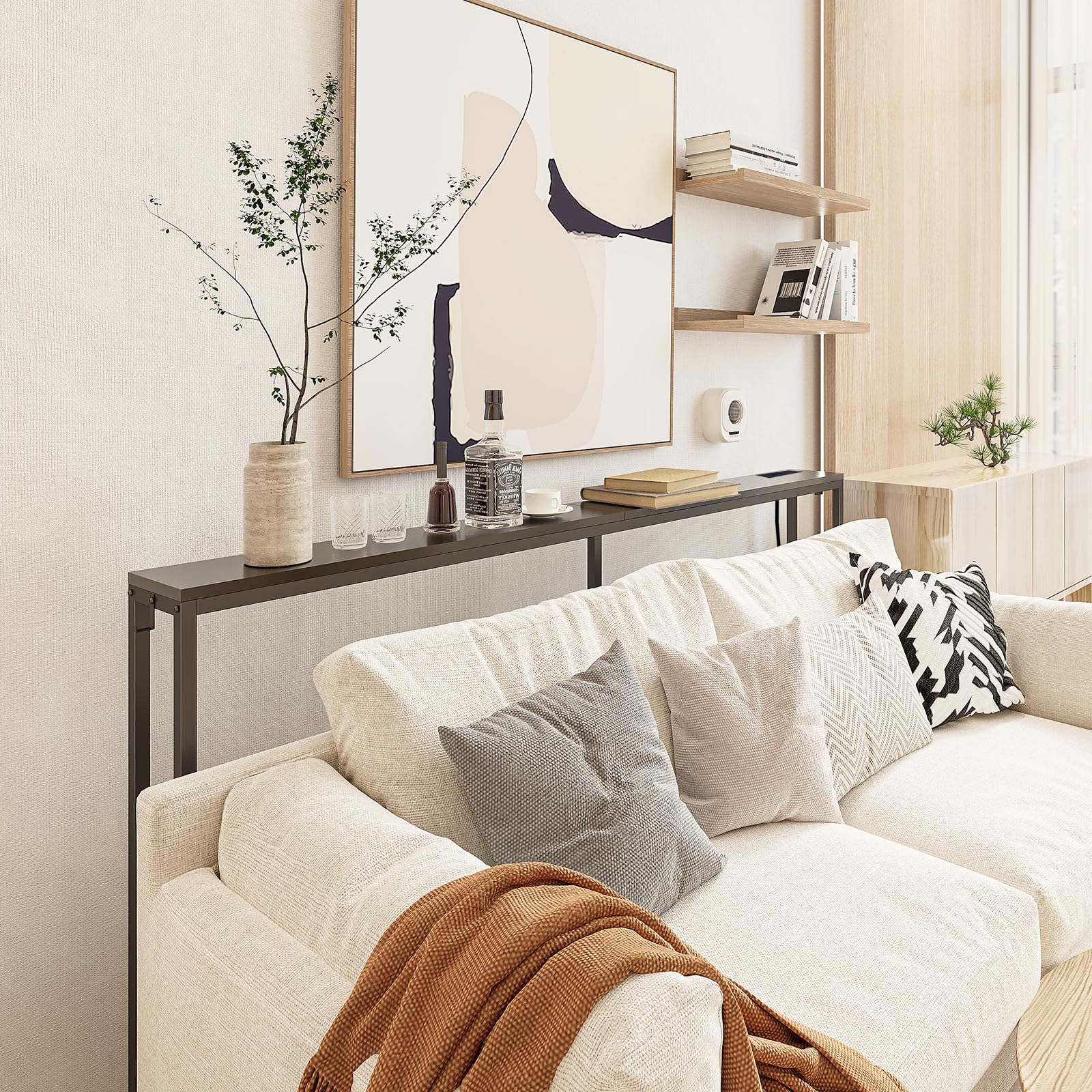 Console Table with Charging Station, 78.7" Narrow Sofa Table, Entryway Table with Outlets and USB Ports,Easy Assembly,Living Room, Bedroom,Black