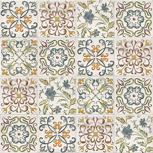 Wudnaye Papel tapiz bohemio para despegar y pegar, papel de contacto de azulejos de imitación de 17 x 118 pulgadas, patrón de azulejos, extraíble,