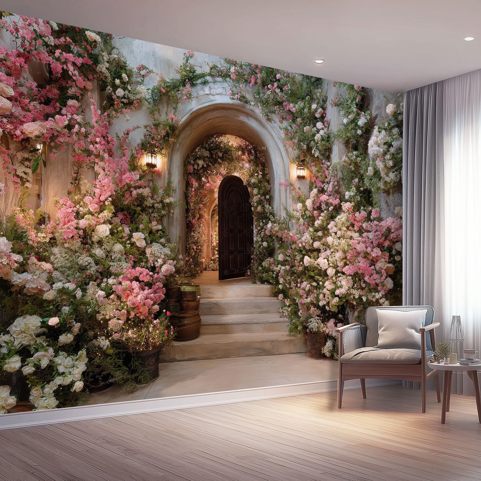 Papier peint fleurs roses grand format 400 x 280 cm pour rénovation murale