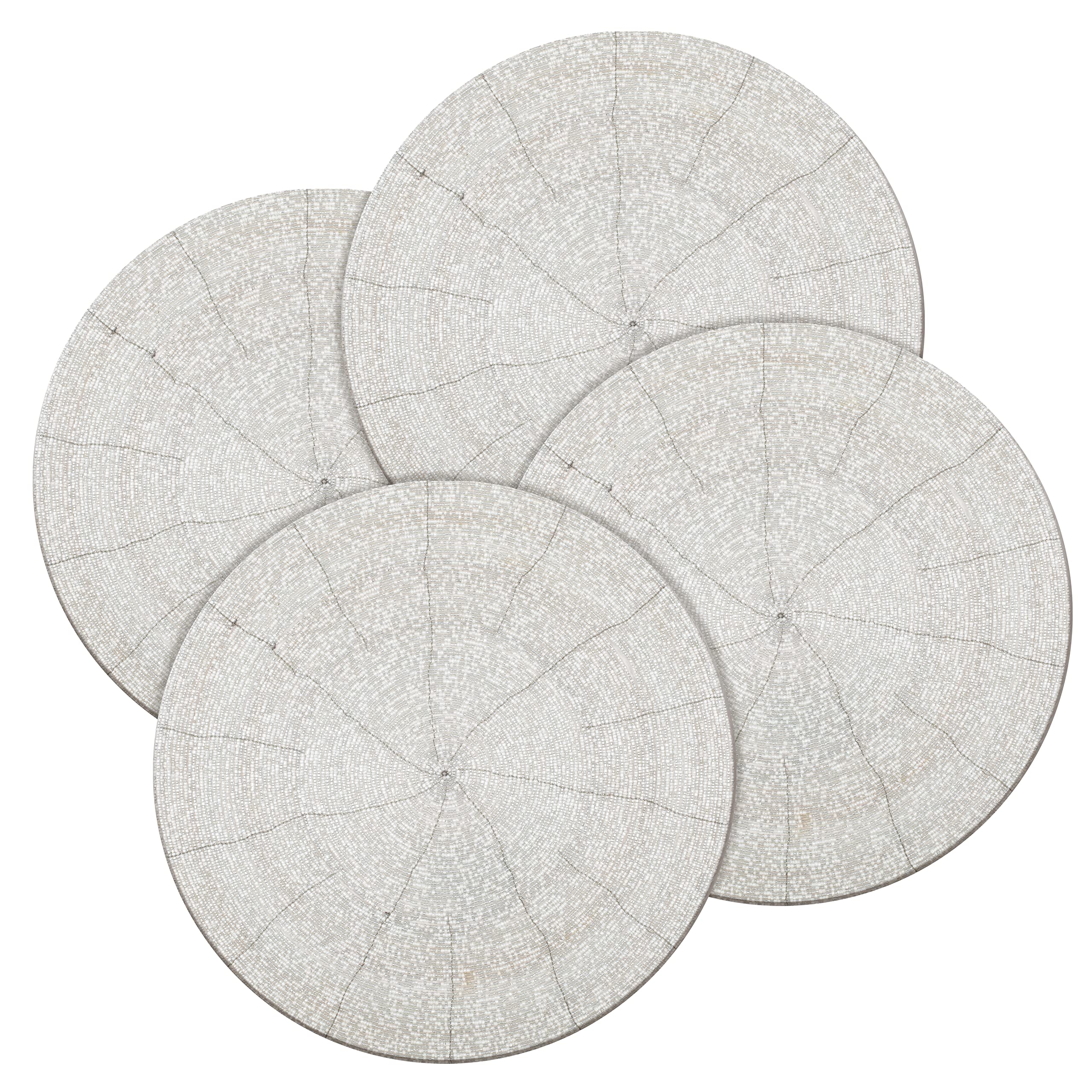 Goroly Home Beaded Placemats for Dining Table, Rustic Farmhouse Hand Made Glitz Table Top Charger for Christmas Easter New Year Thanksgiving Family Party Celebrations- 13 Inch Set of 4 - White Silver