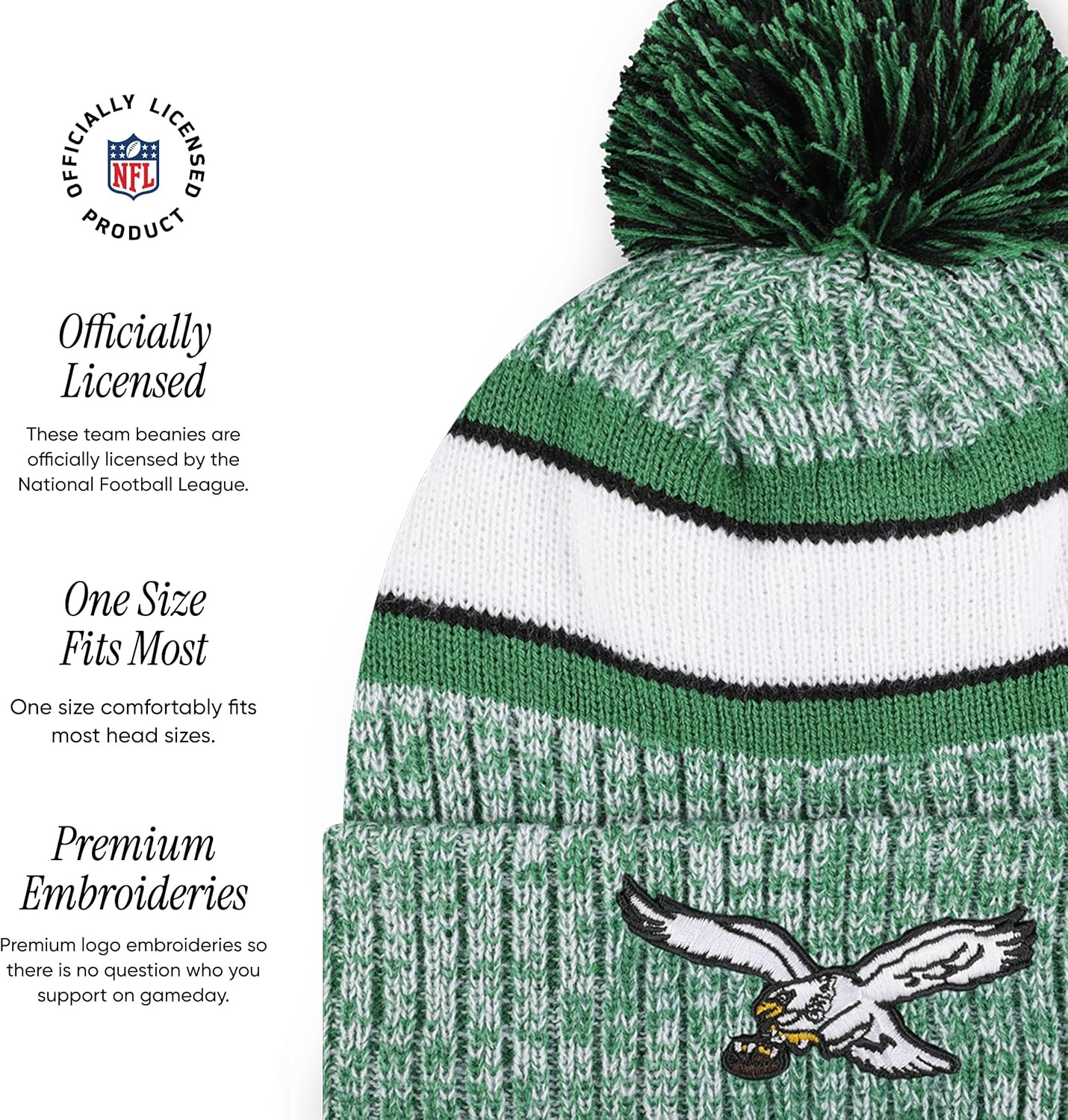 FOCO NFL Unisex-Adult NFL Team Logo Heather Stripe Pom Beanie Hat - Image 4