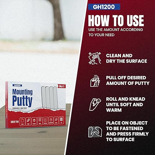 Miniatura 7 de GH1200 Masilla Adhesiva Pegajosa - Masilla para Pósters para Paredes sin Daño con Adhesivo Fuerte para Colgar Cuadros, Pósters y Decoraciones