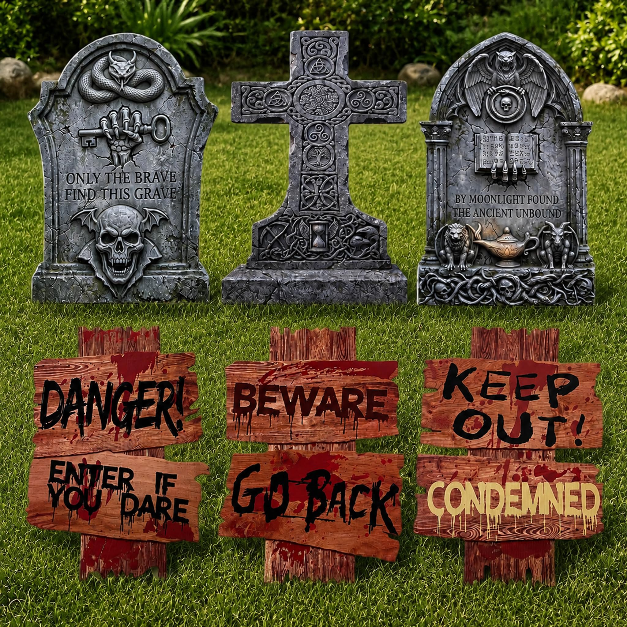 Photo 1 of Cooltag Halloween Yard Signs & Tombstones, 6pc Black