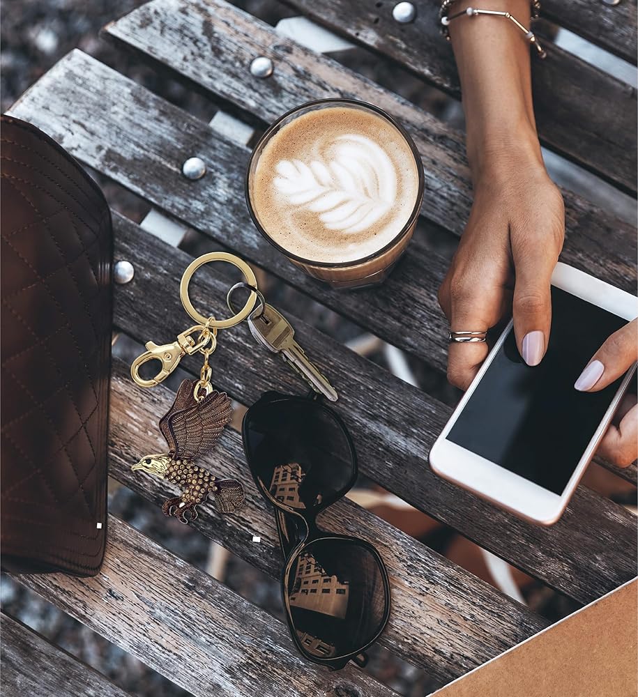 Aqua79 Eagle Keychain - Brown Sparkling Rhinestones Charm