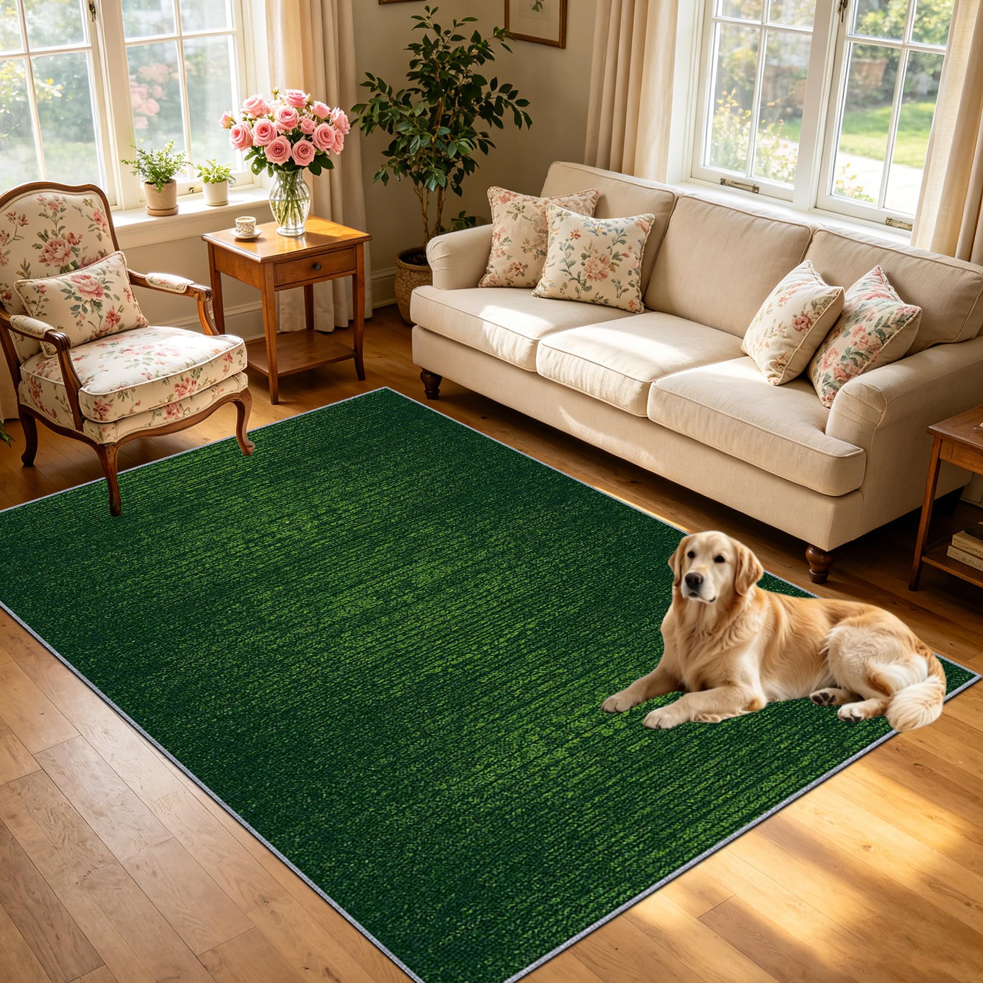 Dywan do salonu antypoślizgowy dywanik obszarowy można prać w pralce dywanik do sypialni do kuchni, jadalni, biura 170 x 210 cm głęboki las zielony