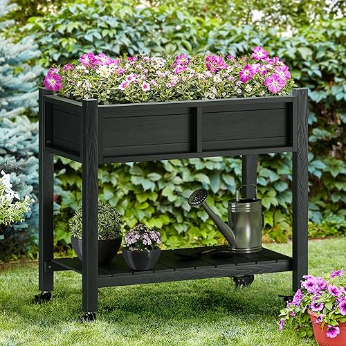 Miniatura 9 de DWVO Kit de cama de jardín elevada de 48 x 18 x 30 pulgadas, soporte para maceta de madera de polietileno, resistente a la intemperie con patas y