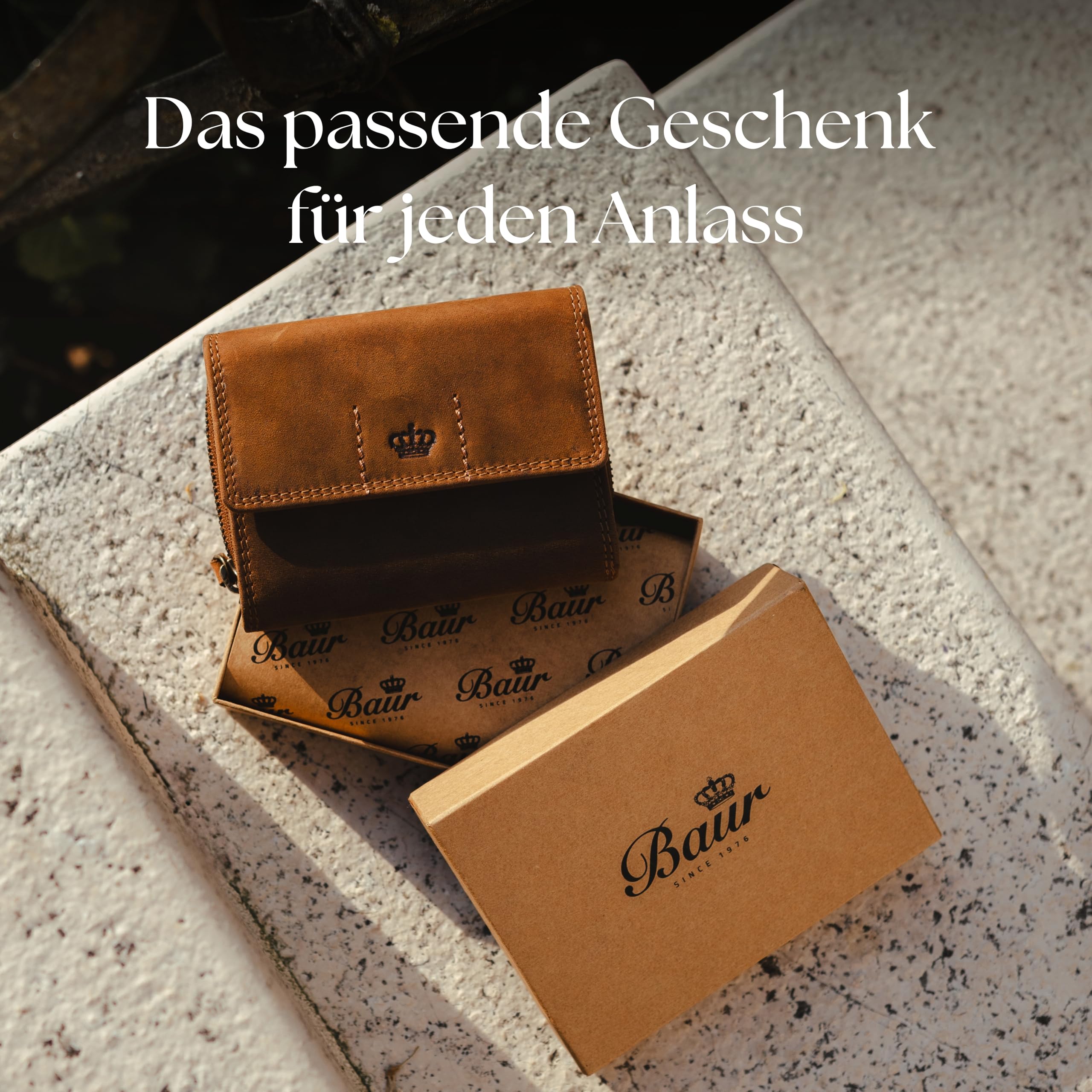 Baur Damen Geldbörse – Echtes Büffelleder mit RFID-Schutz – Kompaktes Portemonnaie mit vielen Kartenfächern – Druckknopfverschluss und Münzfach mit Metall-Reißverschluss (Braun)