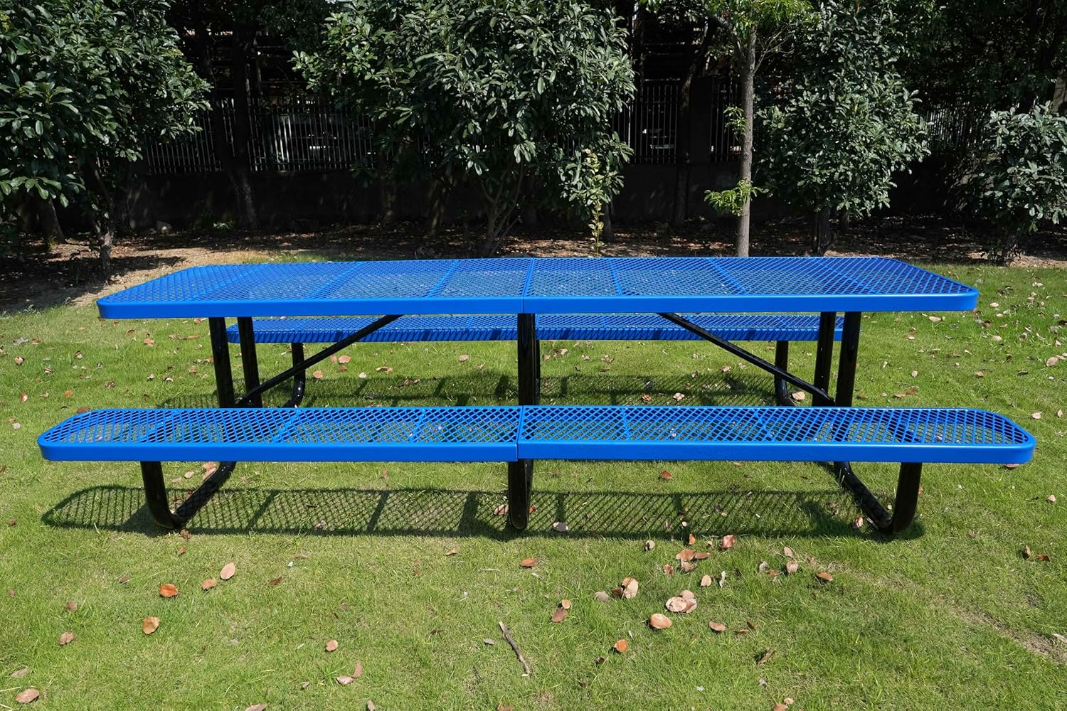 Heavy Duty 10' KD Rectangular Metal Picnic Table with 3 Legs, 120" L x 62" W, Expanded Metal (Blue)