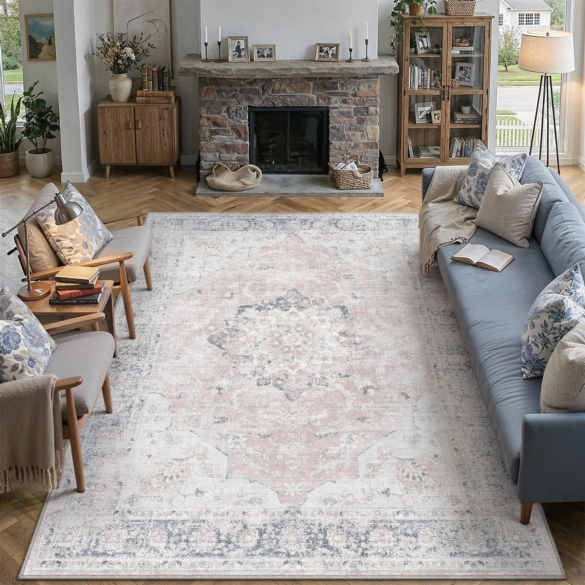 PureCozy Vintage Rugs Living Room Area Rug 300x400cm Pink Blue