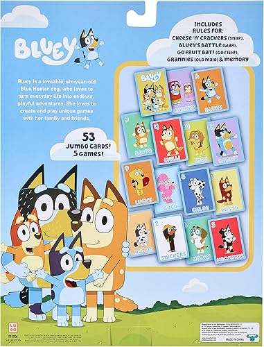 Vista 6 de El juego de cartas 5 en 1 de Bluey incluye 53 cartas gigantes.