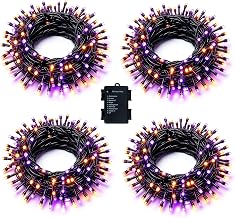 TW SHINE Battery Operated Halloween Lights, 4 Pack 16FT 50 LED Purple and Orange String Lights with 8 Modes Timer, Waterproof Halloween Decorations for Outdoor Home Party Yard Patio