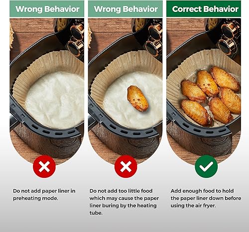 Miniatura 9 de WCESS - Forro de papel desechable para freidora de aire con cepillo de repostería, forros redondos antiadherentes para freidora de aire desechables,