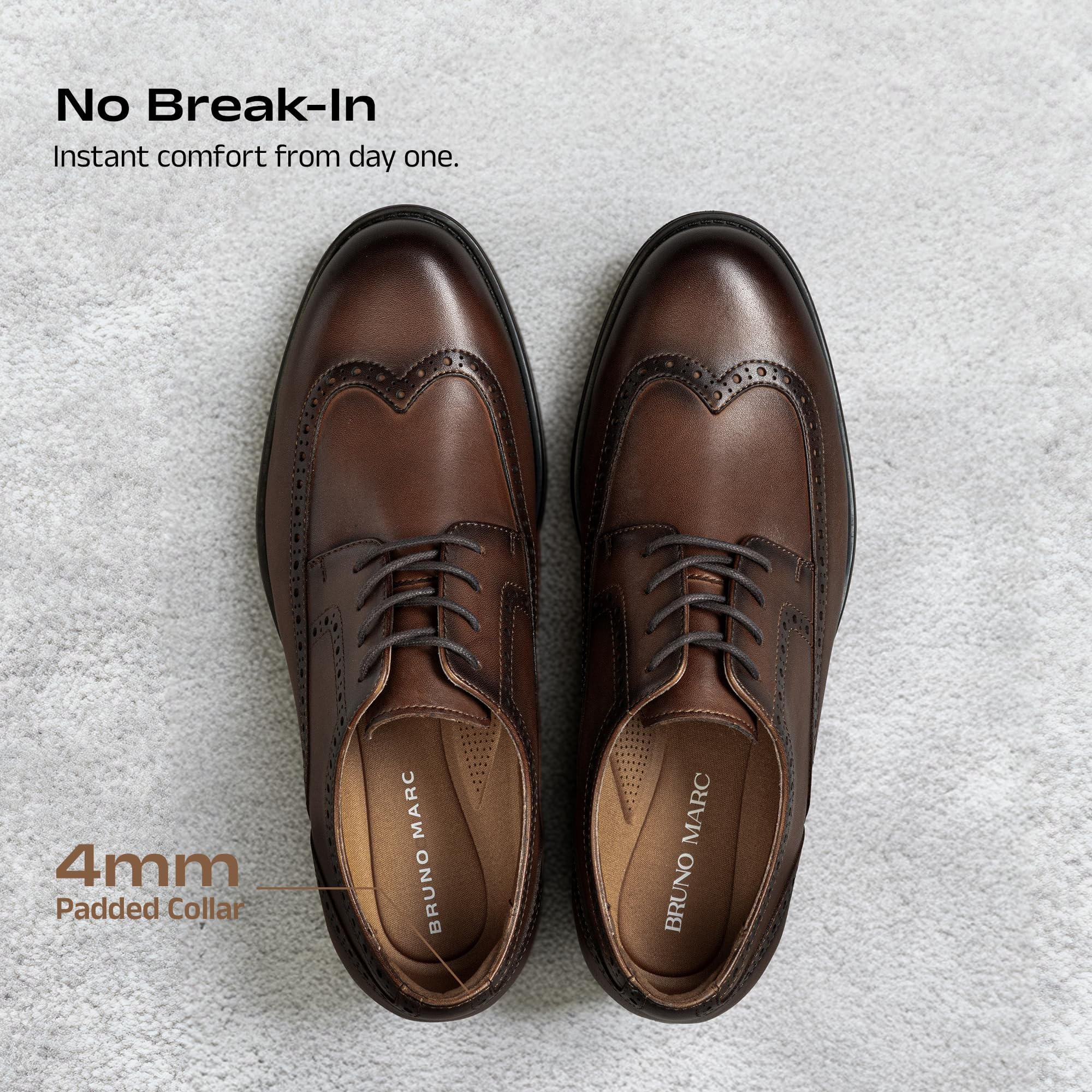 Bruno Marc Men's Brogue Wingtip Oxfords, Full Grain Leather Dress Shoes Flexible Forefoot for Work & Business Comfort Lightweight Lace Classic Formal Shoes