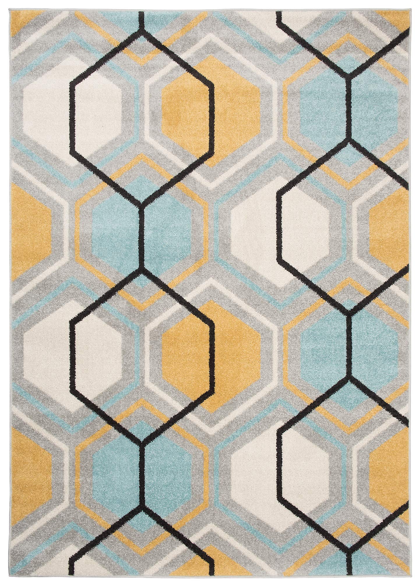 Tapiso LAZUR dywan do salonu, krótkie runo, nowoczesny, geometryczny kratka, szary, kremowy, żółty, jasnoniebieski, do sypialni, Ökotex 180 x 260 cm