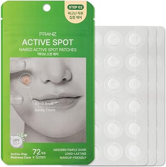 FRANZ Naked Active Spot Patches 72 Count | Hydrocolloid Pimple Treatment Patch | UPF 50+ Powerful Sun Shield Cover | Gentle on Sensitive Skin