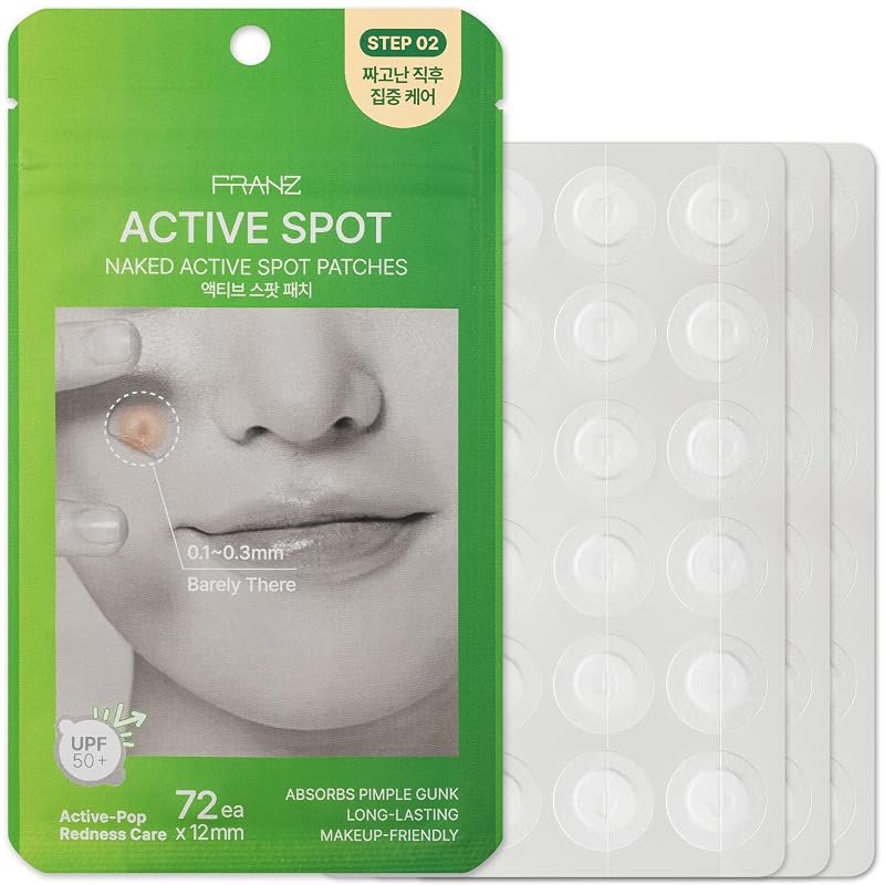 FRANZ Naked Active Spot Patches – Adesivos hidrocoloides em dois tamanhos, Pacote com 72