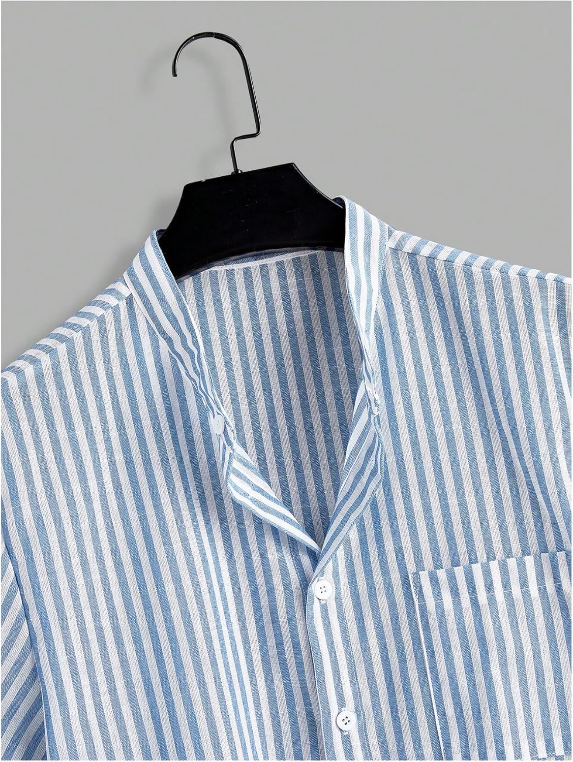 GORGLITTER Men's Striped Button Down Shirt Pocket Patched Short Sleeve Collar Tops - Image 3