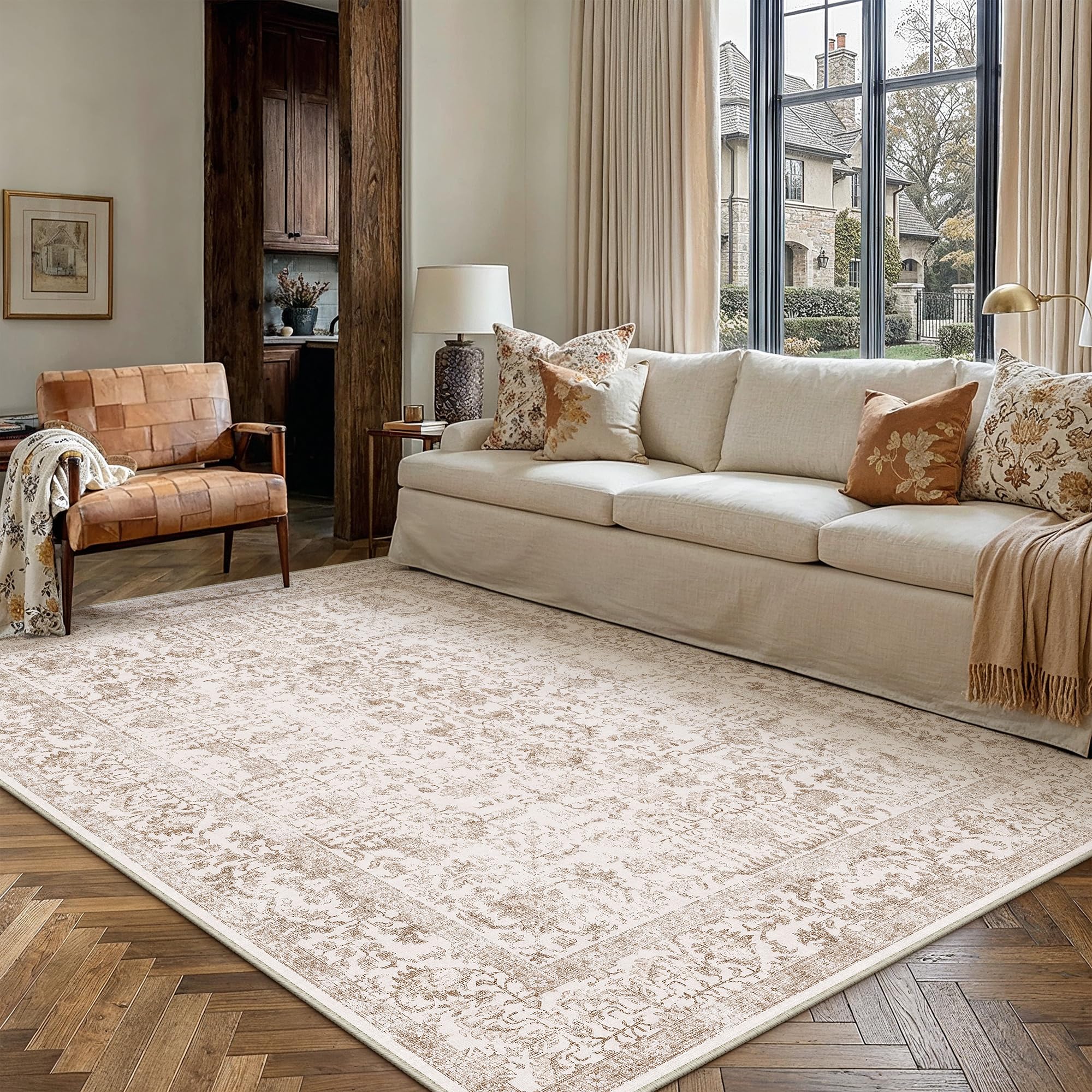 Tapis de salon lavable marron 180x270cm pour réchauffer la salle à manger