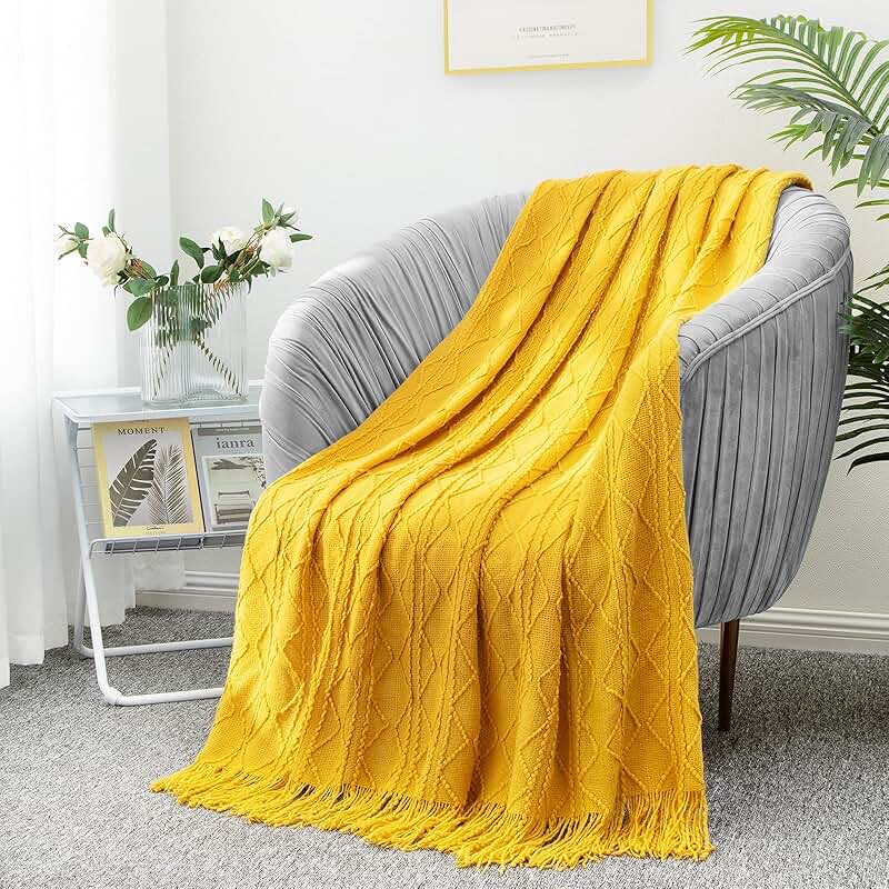 yellow throws for sofa