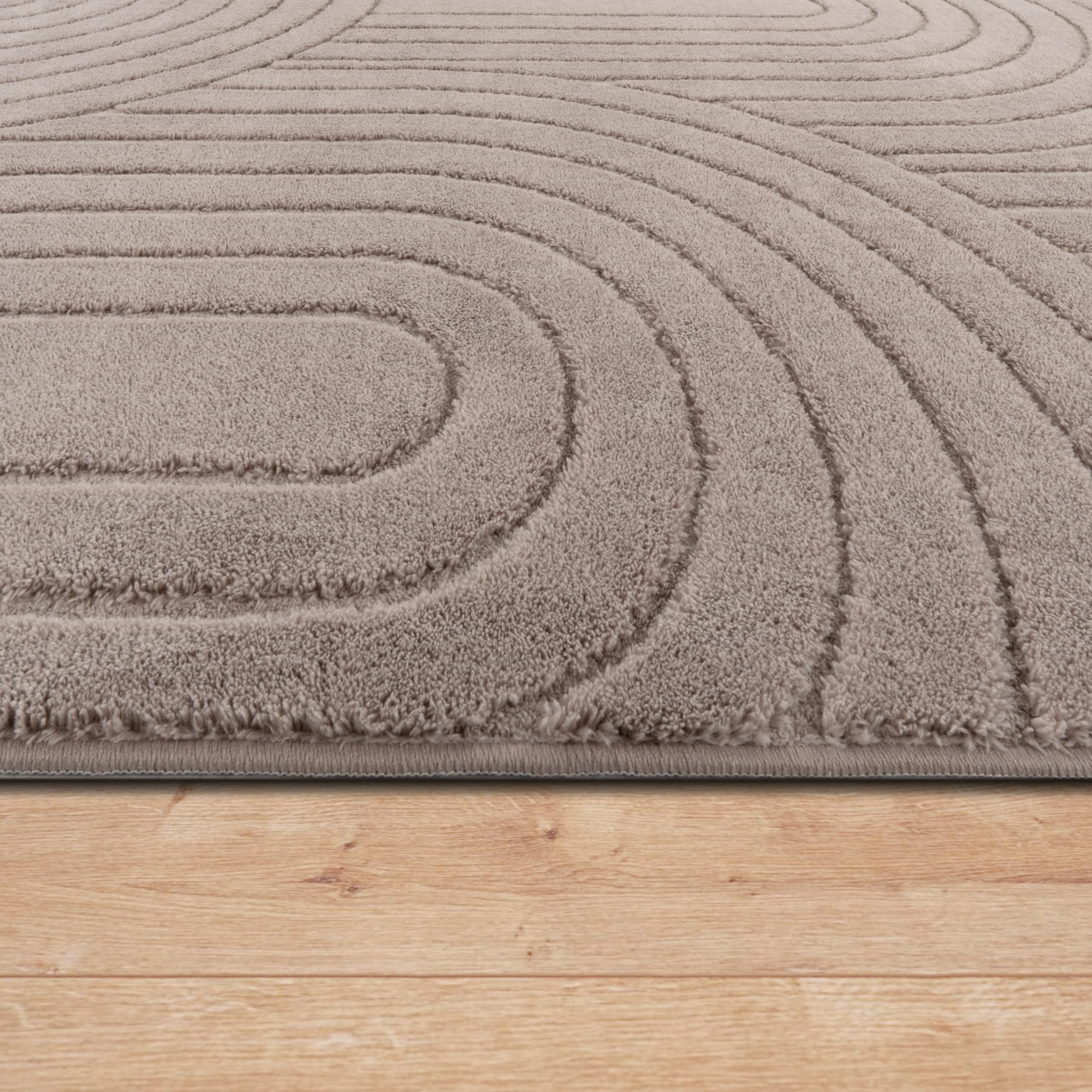 Paco Home Alfombra Salón Dormitorio Pelo Alto Suave Uni 3D Look Fácil Cuidado Diseño Moderno Taupe, tamaño:120x160 cm