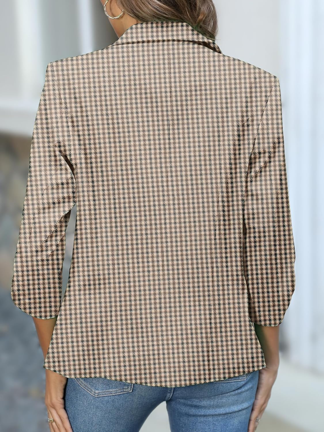 ELLEVEN Women's Ruched 3/4 Sleeve Blazers, Lightweight Slim Fit Jackets with Padded Shoulder for Business Casual - Image 3