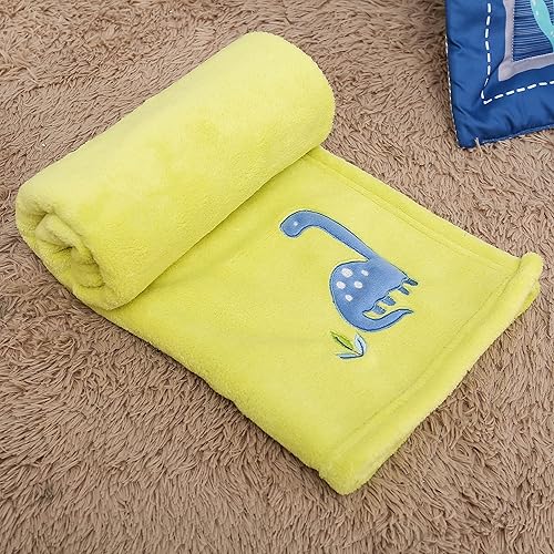 Miniatura 7 de Juego de ropa de cama de 8 piezas para cuna de dinosaurio para bebés, niños, juego de guardería azul con colchasábanavolantes de polvomantaapilador
