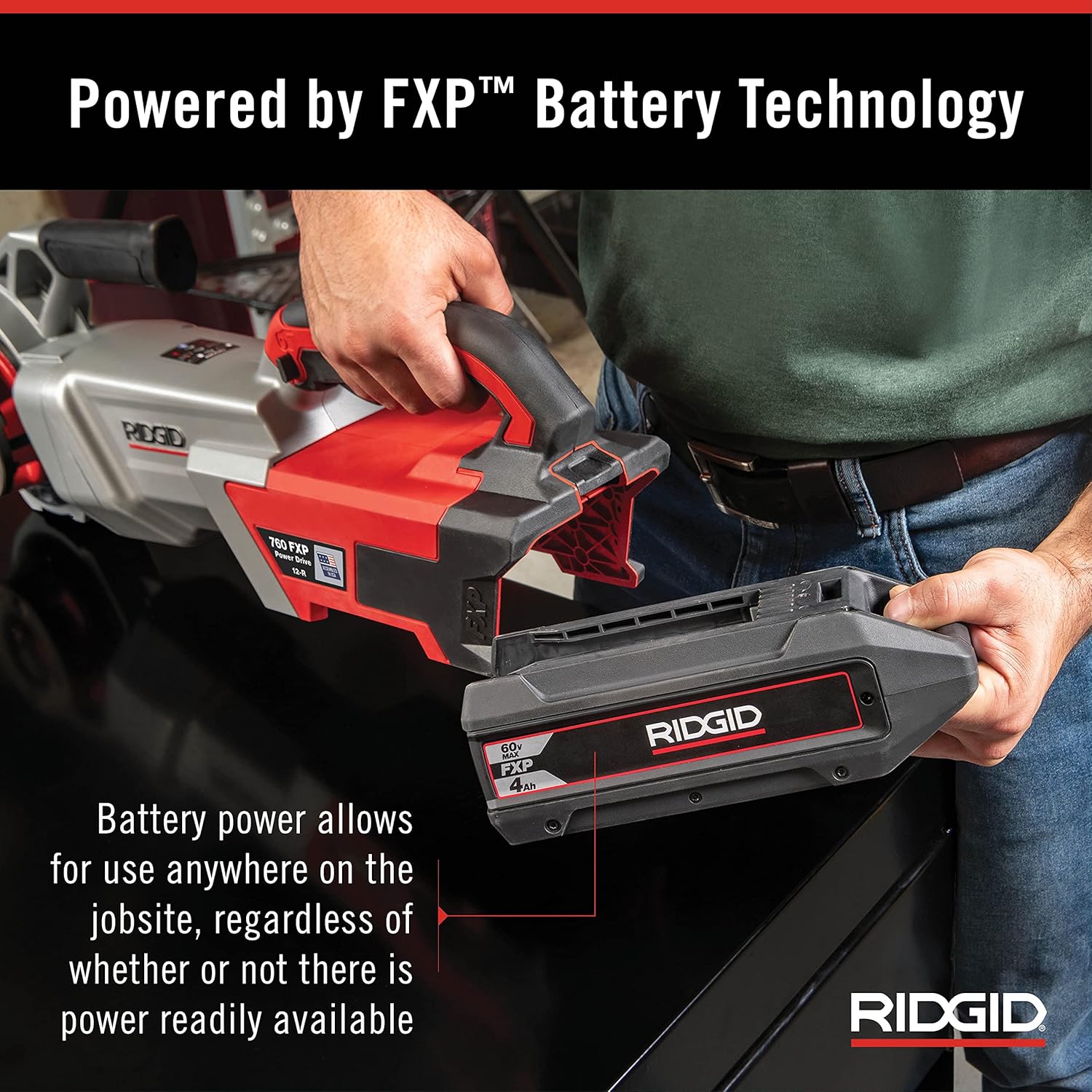 RIDGID 760 FXP Cordless Power Drive with 11-R Tool, 2 Batteries, Charger, Support Arm, and Case, Battery-Powered Pipe Threading Machine