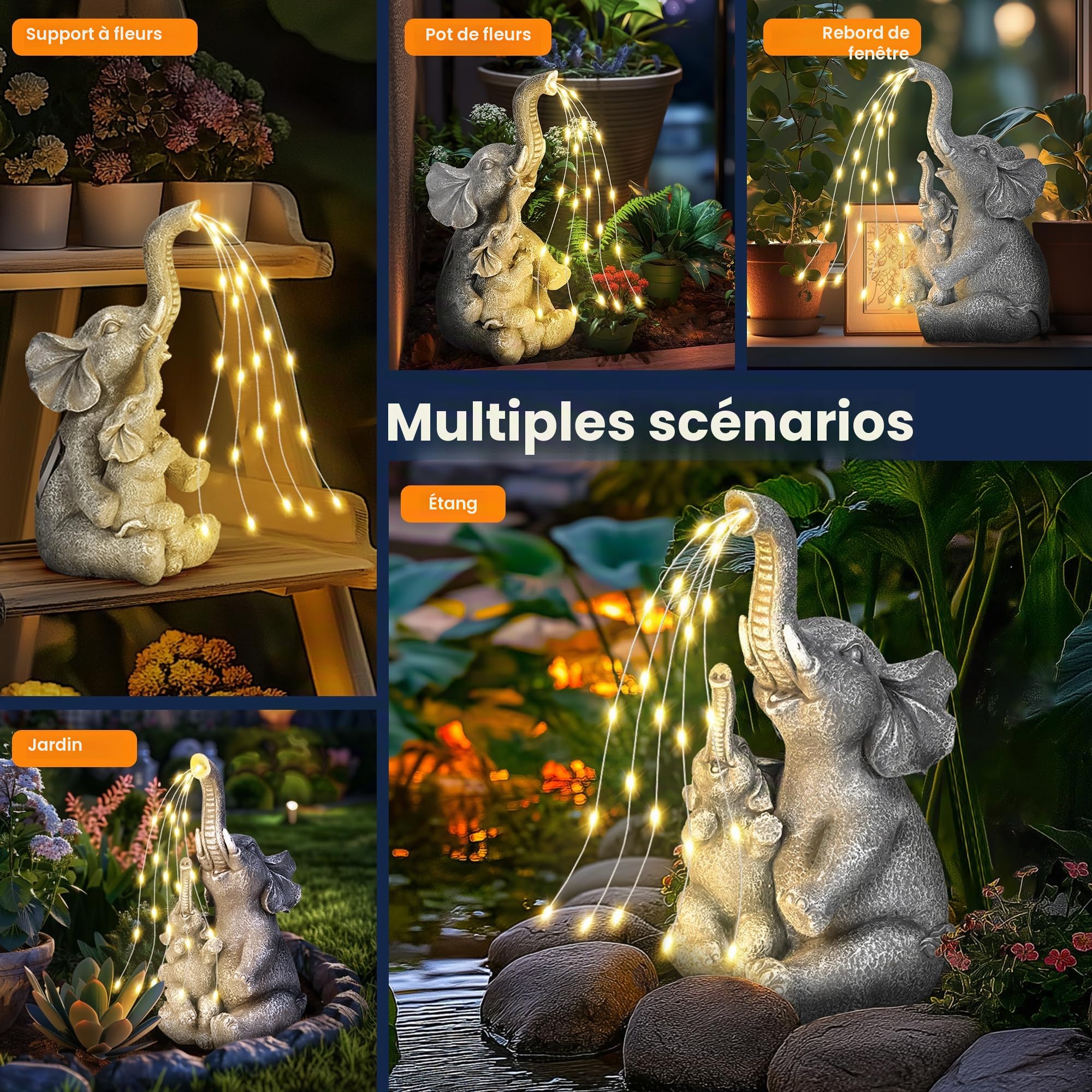 GIGALUMI Statues solaires de Jardin en Forme d'éléphant pour extérieur, Cour, décoration de Jardin, Cadeaux Uniques pour Maman, pour Femme, décoration d'éléphant pour terrasse