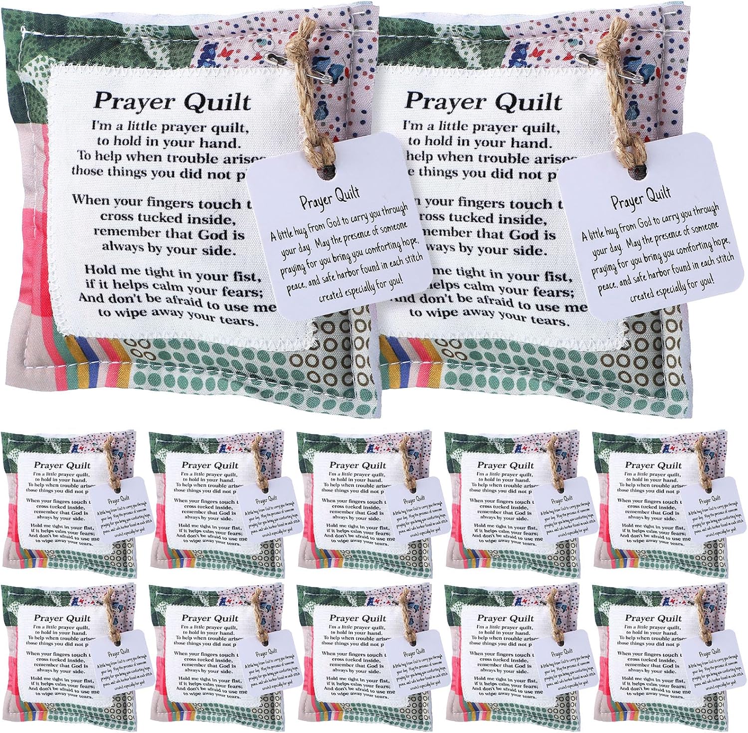 12 Pcs Mini Prayer Quilt with Cross Inside, Bulk Vintage Scripture Prayer Quilt Squares Christian Gifts for Women Father's Day Pastor Appreciation Sympathy Gifts(Classic)