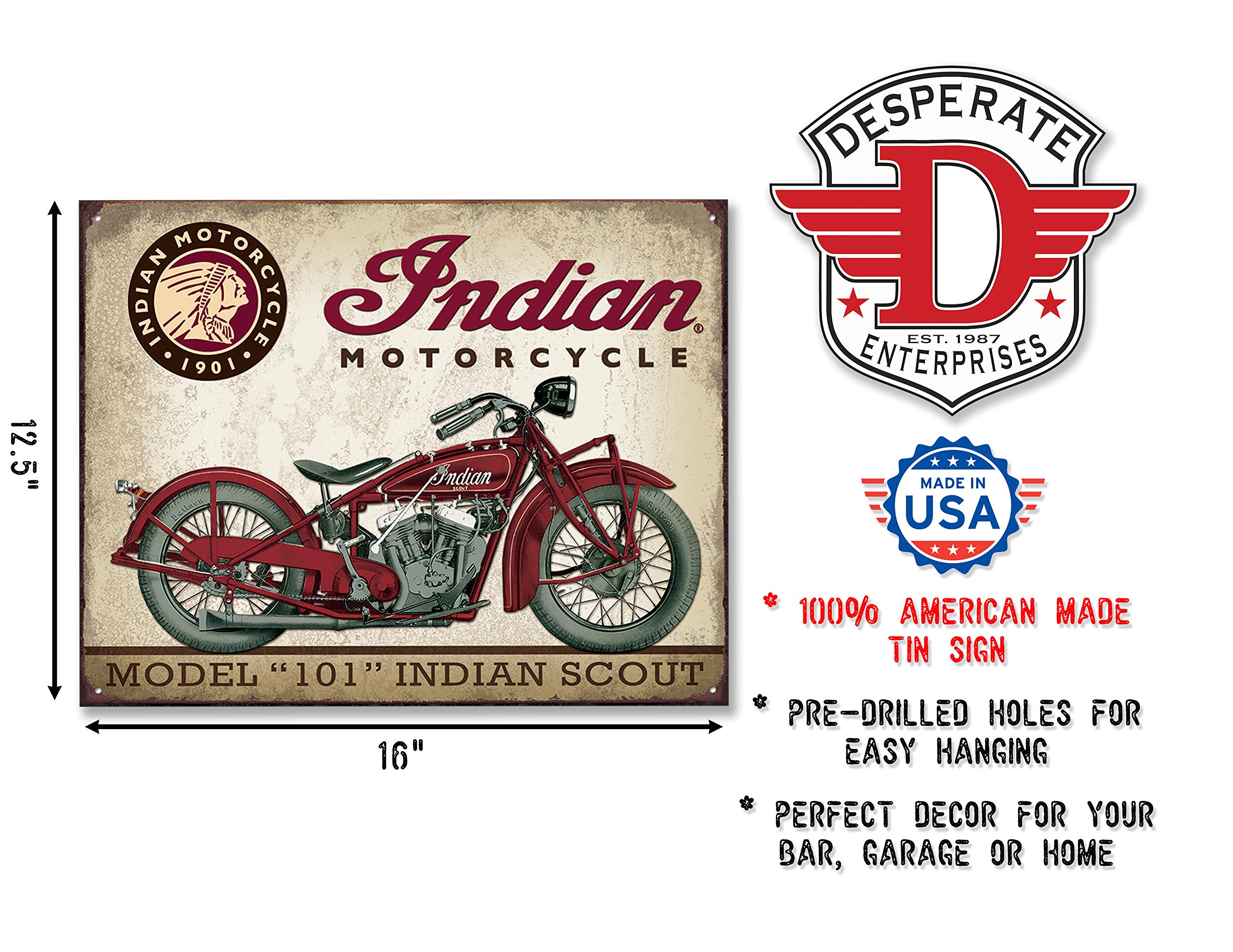 Amazon.com: Desperate Enterprises Indian Scout Motorcycle Tin Sign